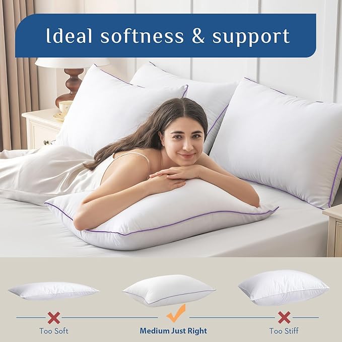 JOLLYVOGUE Pillows Standard Size Set of 1, Washable Supportive Single Bed Pillow with Super Soft Down Alternative Fill, Luxury Fluffy Hotel Quality for Side, Back, and Stomach Sleepers