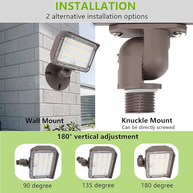 2Pack Dusk to Dawn Outdoor 30W LED Flood Light with Knuckle & Plate Mount, 3000K/4000K/5000K Color Selectable, ETL Commercial LED Security Lighting