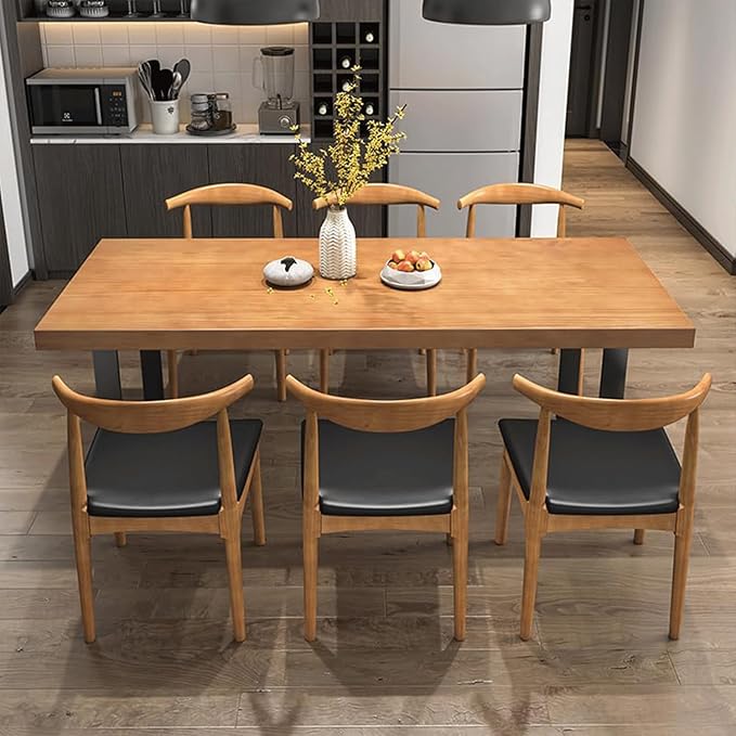 47in Modern Minimalist Solid Wood Dining Table - Sturdy Metal Base, Easy Assembly | Versatile Table for Dining Room, Living Room & Office