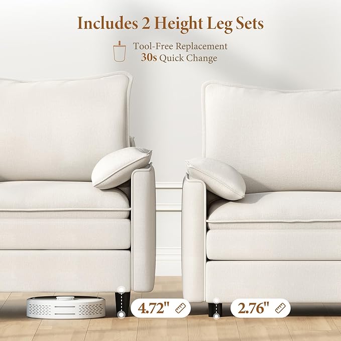 Vesgantti 142" U Shaped Sectional Couch, Comfy Cloud Modular Sectional Sofa with 2 Ottoman Deep Seat Chenille Modern Cloud Sofa, Modular Sofas for Living Room, Bedroom and Apartment, Snow White | Sink-in Comfort, Height Adjustable, Easy Rearrangement, ...