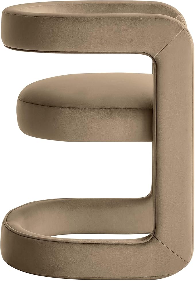 Modway Winslow Stain-Resistant Performance Velvet Dining Chair in Taupe - Open Back Barrel Armchair - Upholstered Dining Chair - Cozy Reading Chair or Velvet Vanity Chair