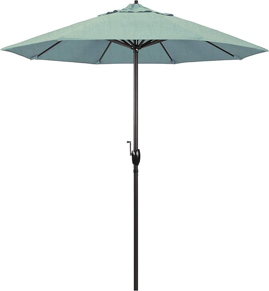 California Umbrella 7.5' Round Sunbrella Aluminum Outdoor Deck, Pool or Patio Umbrella, Crank Lift, Auto Tilt, Bronze Pole, Spa