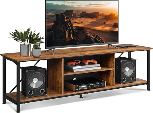 WLIVE Industrial TV Stand for Up to 70 inch TV, Heavy-Duty Metal Frame Entertainment Center with Adjustable Shelves & Cable Management, Large Media Console for Living Room, Rustic Brown