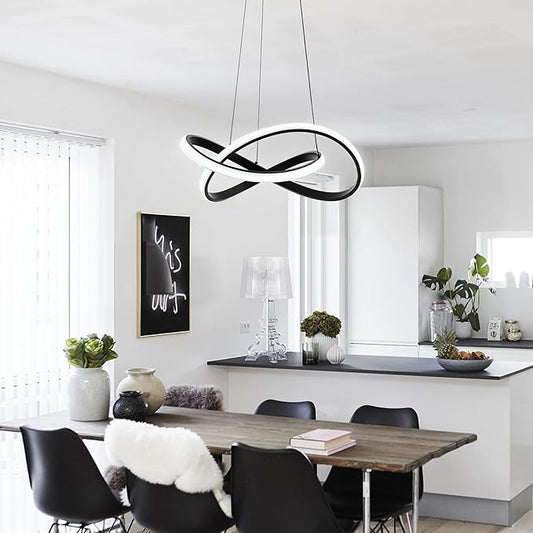 MAYNA Modern Chandelier with Remote Control, 3-Color Dimmable LED Pendant Light Fixtures, Height Adjustable Kitchen Island Lighting for Dining Room,Bedroom,Living Room, Black 19.7 inch