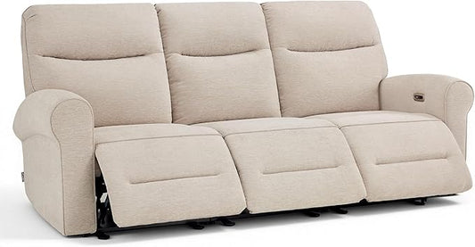 MCombo 87.8" Wall Hugger Power Reclining Sofa, 3-Seat Triple Recliner Couch with USB Ports, Rolled Arm Space Saving Recliner Sofa for Living Rooms Apartments RV, Fabric PR635M5 (Beige) | 1.4" Wall Clearance