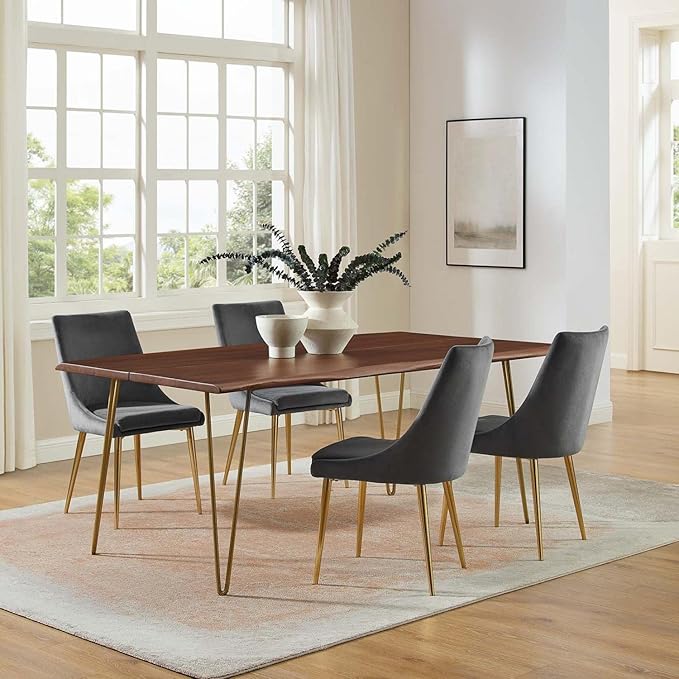 Modway Ardor 74" Live Edge Acacia Wood Rectangular Dining Table in Gold Walnut