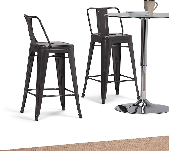 SIMPLIHOME Rayne Industrial Metal 24 inch Counter Height Stool (Set of 2) in Grey for the Dining Room and Kitchen