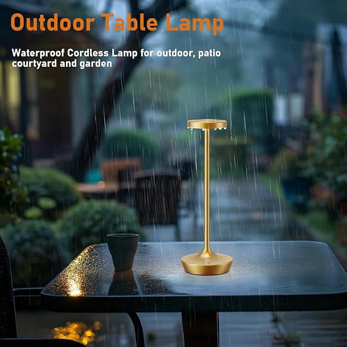 2 Pack Led Cordless Rechargeable Waterproof Table Lamp(Battery Operated Touch Light 3 Color Dimming Portable Night Lamp IP54 Waterproof Suitable For Indoor Outdoor Patio Restaurant Dining Home)Gold