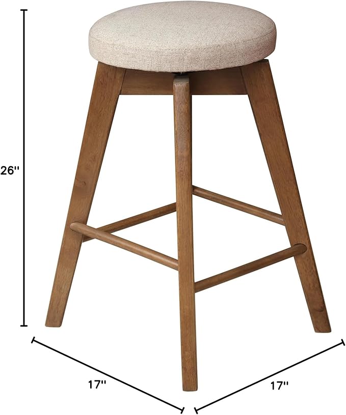 Nathan James Amalia Backless Kitchen Counter Height Bar Stool, Solid Wood with 360 Swivel Seat Antique Coffee/Natural Wheat, Set of 2
