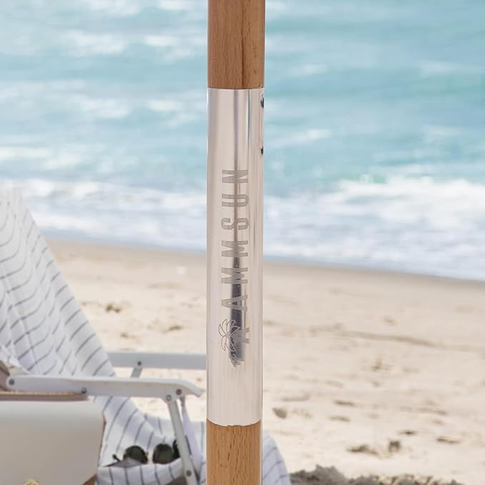 AMMSUN Beach Umbrella with Fringe, 6.5ft Boho Umbrella with Premium Wood Pole & Carry Bag, UPF 50+ Protection for Outdoor Holiday, Flowers