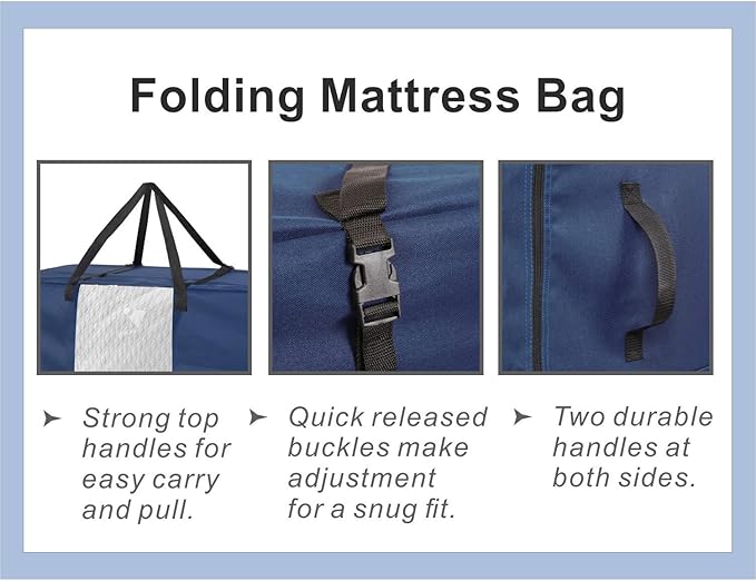 HYPER VENTURE Folding Mattress Storage Bag - Durable Carry Case Fits for Tri-Fold Up to 6 inches Twin Mattress, Navy