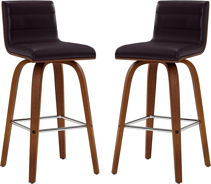 Vienna 26" Swivel Counter Stool in Walnut Wood Finish with Brown Faux Leather - Set of 4