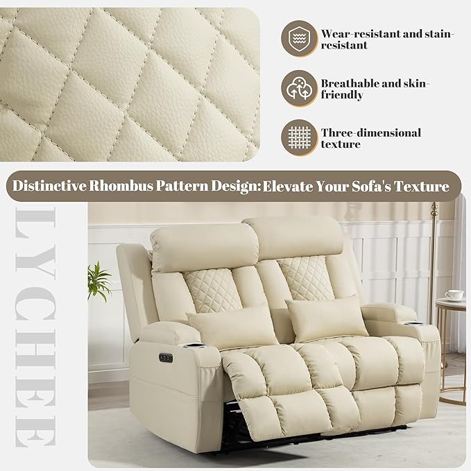 Zero Wall Hugger Power Reclining Loveseat with Adjustable Headrest, Power Loveseat Recliner Sofa with USB&Type-C Ports, Wall Hugger Reclining Loveseat for Living Room (PU Beige, 2 Seater) | Cat-Proof Leather