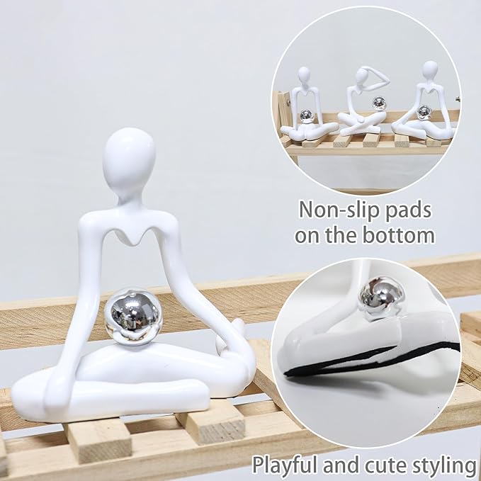 Zerzsy 3pcs Thinker Statue White Decor Abstract Art Sculpture, Thinker Sculptures Resin Collectible Figurines for Home Living Room Office Shelf Decoration, Great Gift Ideas (White)