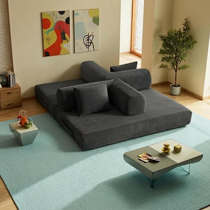 59in Convertible Sofa Bed, Corduroy Boneless Couch Bed, Futon Sleeper Sofa Pull Out Bed, Foldable Couch for Living Room Apartment, No Assembly Required