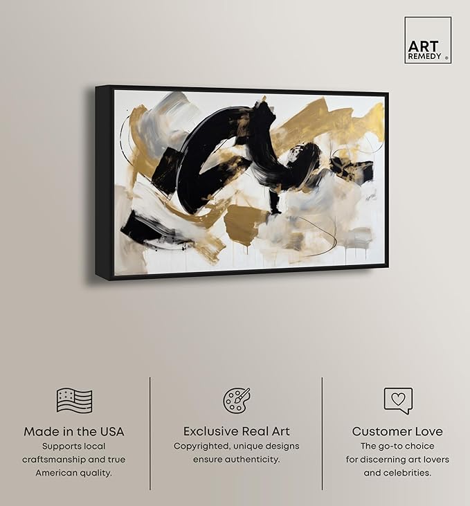 Art Remedy Moved Abstraction Canvas Modern Black White Abstract Wall Art, Black Frame, 24" x 16"