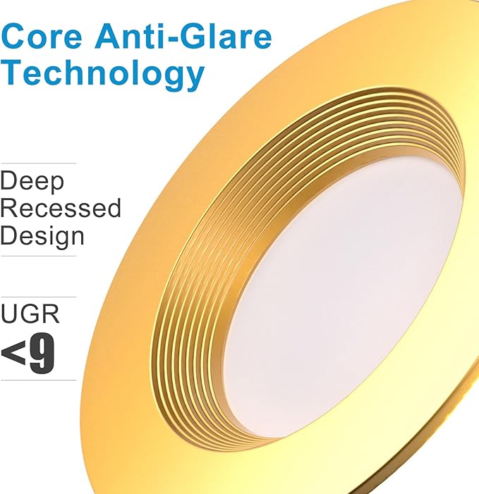 Lightdot 6 Inch Recessed Lighting 24 Pack Gold, 12W Dimmable LED Downlight 3CCT Selectable (3000K/4000K/5000K), Anti-Glare Slim Canless Ceiling Light