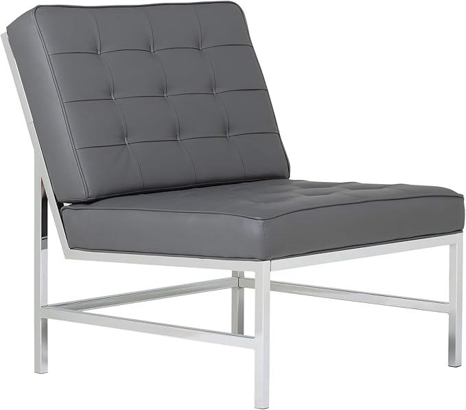Ashlar Modern Accent Chair in Blended Leather, Chrome/Gray