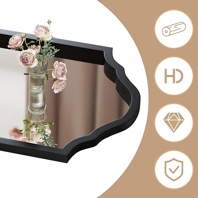 ULIKE Wood Arched Mirror 24x36 Inch, Rustic Wood Framed Mirror for Wall Decor, Wall Mirrors Decorative for Bathroom, Vanity Mirror for Living Room, Entryway or Bedroom, Black
