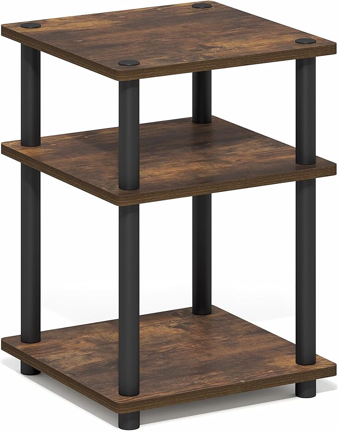 Furinno Turn-N-Tube Side Table, 3-Tier Square Modern End Table, Toolless Open Shelves Nightstand, Night Stand, Bedside Table, Easy Assembly, for Living Room, Bedroom, Amber Pine