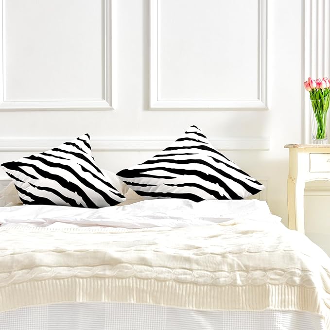 Set of 2 Modern Abstract Art Stripes Throw Pillow Covers 16x16 Black and White Vintage Animal Decorative Pillow Covers Zebra Tiger Cushion Cases Home Decor for Sofa Bed