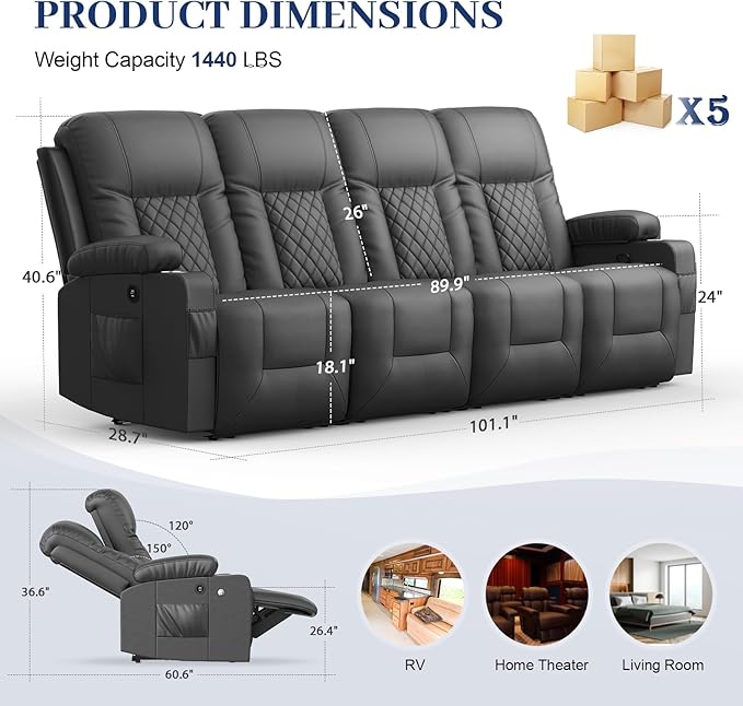 FURNIMAT Oversized Recliner Sofa Set with 4+1 Pieces in Living Room, 4 Seater Reclining Sofa, 1 Recliner Chair with 360 Degree Swivel Single Sofa Seat