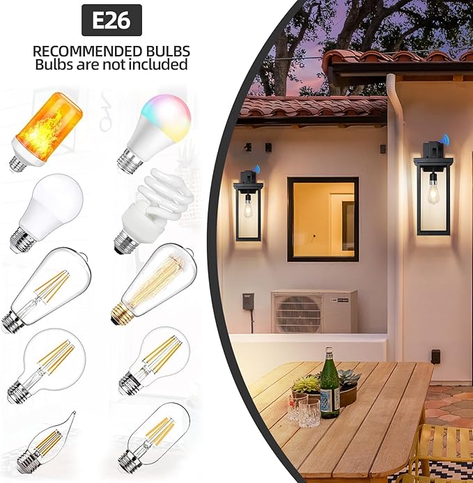 Large Exterior Lighting Fixtures Modern Wall Lantern,Outdoor Wall Lights with Clear Glass Shade,Outdoor Lamps for Patio Porch,Waterproof Outside Exterior Lights，Dusk to Dawn 20IN-2 Packs