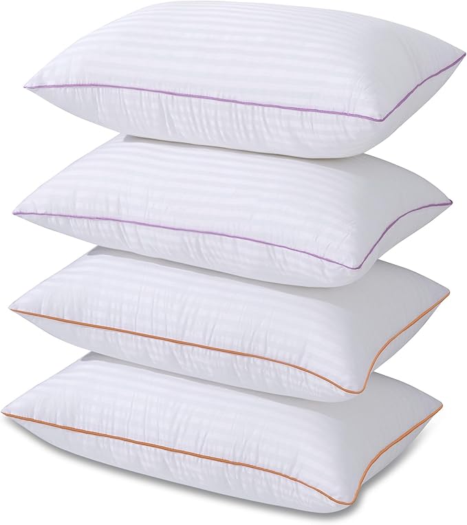 VAINOC Pillows Standard Size Set of 4,Breathable Hotel Collection Bed Pillows for Side Back Stomach Sleepers，Machine Washable Supportive Soft Down Alternative Microfiber Filled