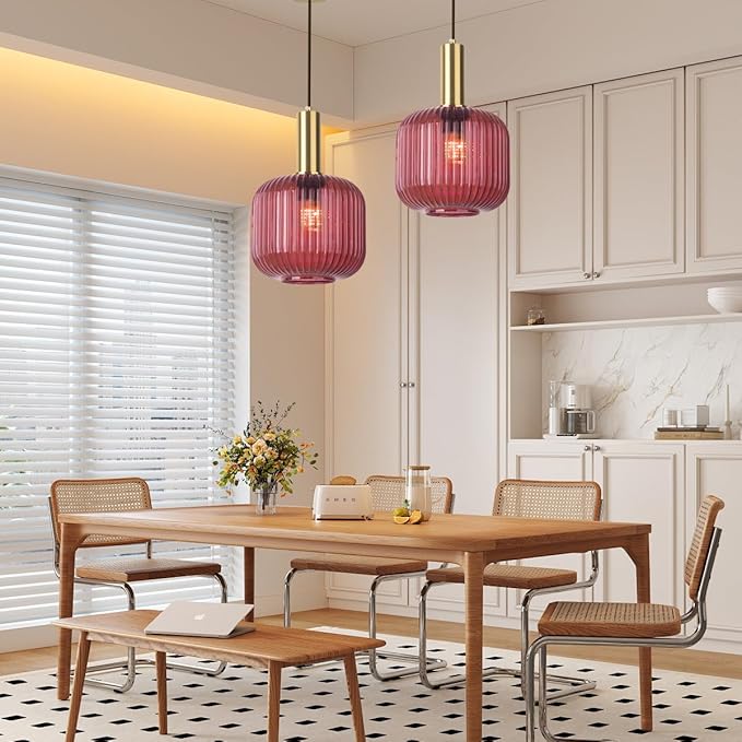 Purple Glass Pendant Light Small Glass Globe Pendant Lamps 1-Light Dining Room Hanging Light Fixtures Vintage Farmhouse Chandelier Lighting for Bedroom Living Room Kitchen Island