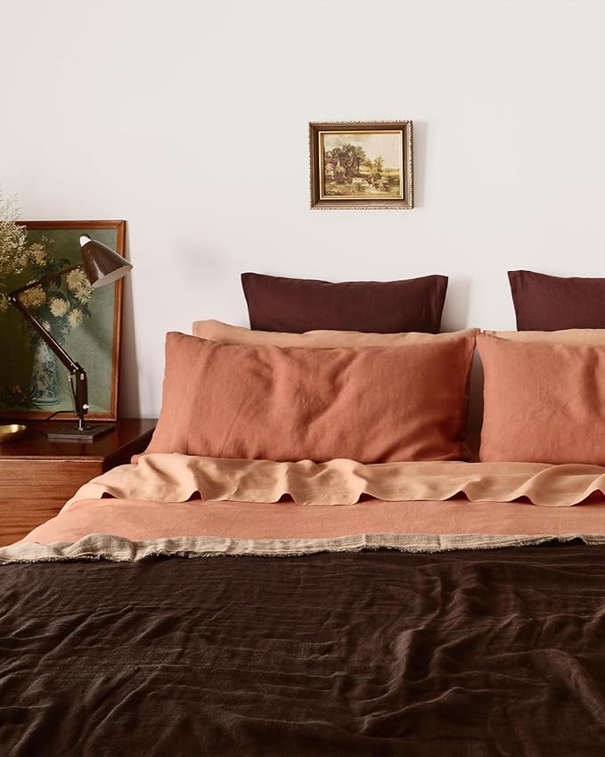 Bed Threads - Linen Muslin Throw - 100% French Flax Linen - Double-Layered & Frayed Edge - Eco-Friendly - Soft & Delicate Blanket - Two-Tone Design - Machine Washable - 87” x 59” - Oatmeal/Mocha