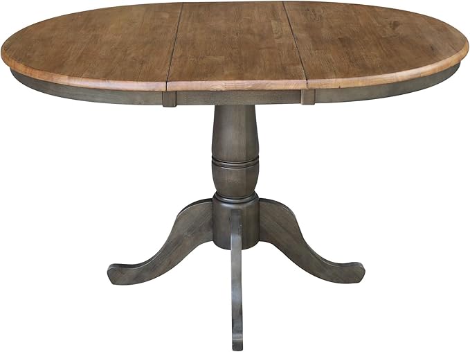 IC INTERNATIONAL CONCEPTS 36" Round Wood Extension Dining Table with 2 Chairs in Hickory/Washed Coal