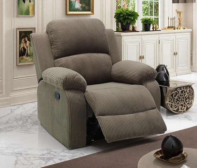 Living Room Furniture Sets, Peanut Brown Corduroy Manual Reclining Sofa Set, Manual Sectional Recliner Sofa, Reclining Chair with Recliner Seat for Living Room, Office, RV Car