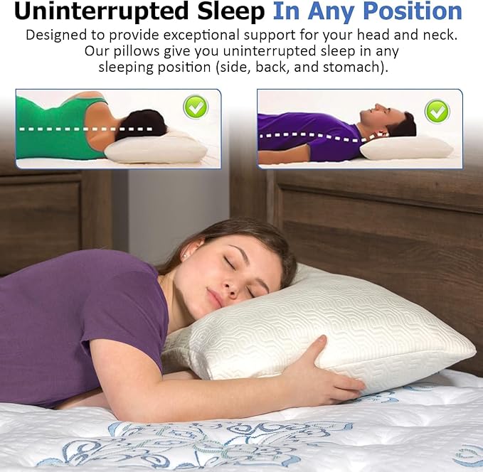 King Size Rayon Derived from Bamboo Pillows for Sleeping, Cooling Shredded Memory Foam Pillow Sets for Back, Side, Stomach Sleepers, Adjustable, Removable Cover, King (Pack of 1)