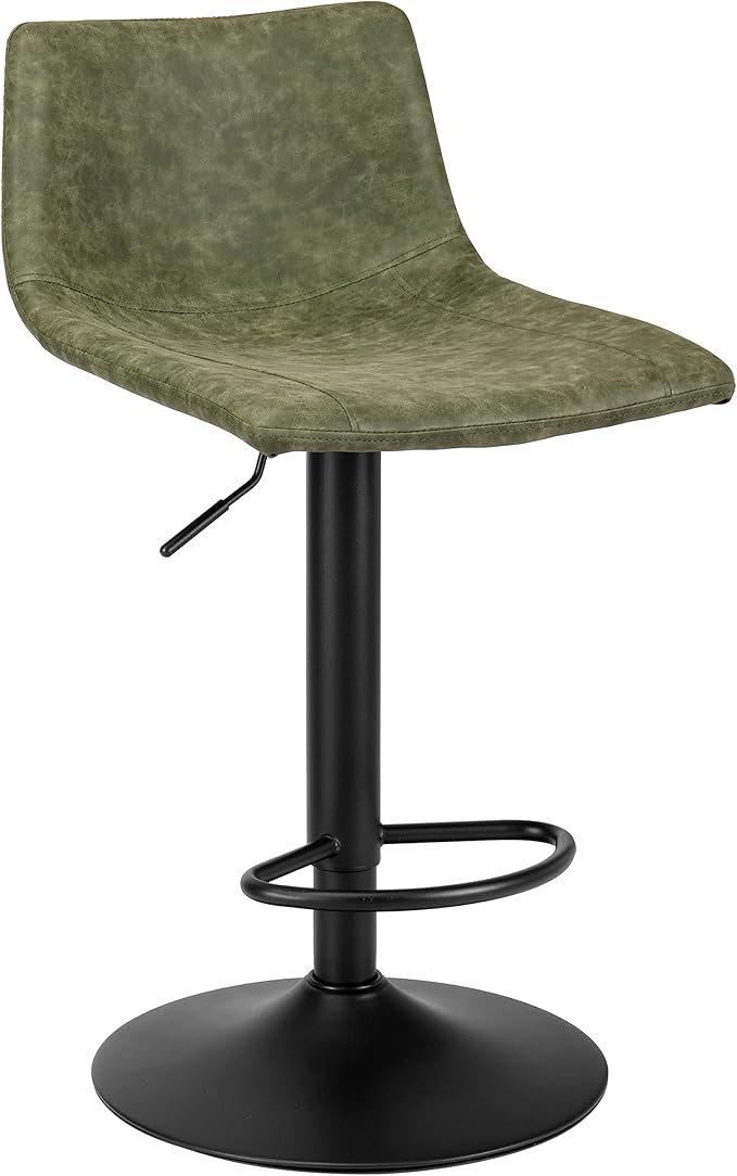 Finnhomy Bar Stools Set of 2 Counter Height, Swivel Barstools with Footrest and L Shape Back, Height Adjustable Modern Bar stools for Kitchen, Vintage Leather, Retro Green