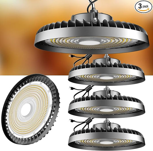500W LED High Bay Light AC100-277V High Bay LED Light 5000K 75000LM UFO LED Lights with US Plug Suit for 30-60FT Height-𝟓𝐘𝐫𝐬 𝐖𝐚𝐫𝐫𝐚𝐧𝐭𝐲-3Pack