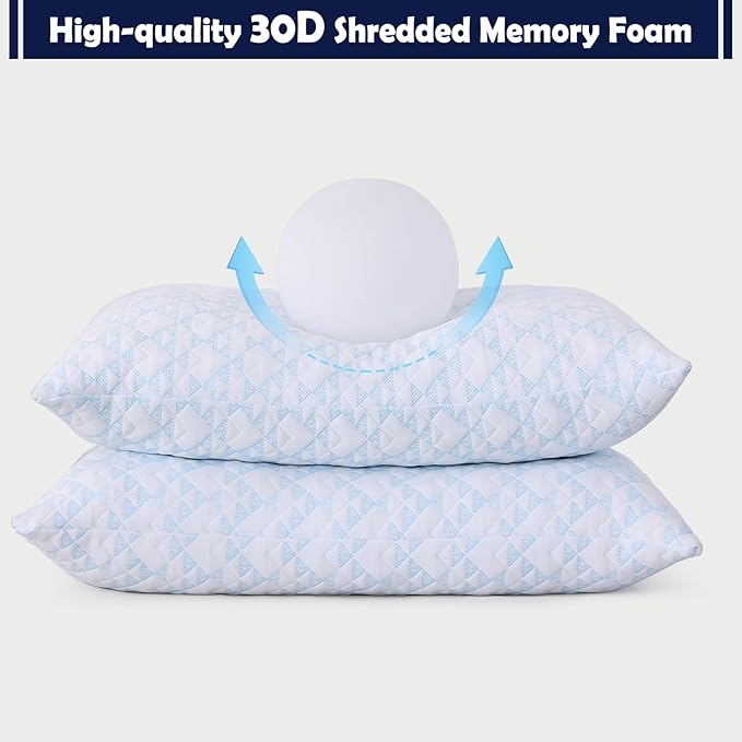Memory Foam Pillows 2 Pack：Adjustable Loft Bed Pillows King Size Set of 2 for Sleeping, Removable, Supportive & Breathable Design for Hot, Side, Back, and Stomach Sleepers