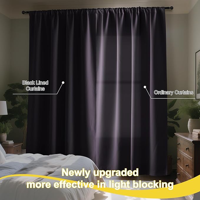 NICETOWN Purple Brown Blackout Curtain Panels, 52 x 84 Inches Rod Pocket Window Curtains with Black Liner for Nursery, Cold and Full Light Blocking Draperies, Style for Bedroom Living Room, 2 Pieces
