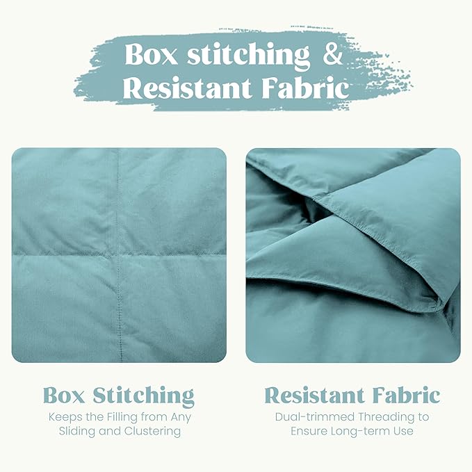 puredown® Soft Feather Down Blanket Lightweight Packable Down & Feather Fill Blanket for Indoor and Outdoor Use, King Size Blankets, Sea Blue