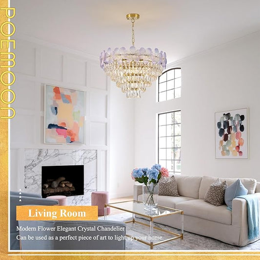 13-Light Modern Flower Elegant Chandeliers Purple 24" Luxury Chandelier Lighting Ceiling Pendant Light Fixture for Living Room Dining Room Kitchen Foyer