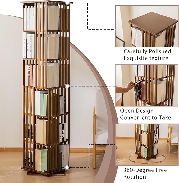 latifolia 6 Tier Book Shelf,Modern Bookshelves Organizer,Walnut