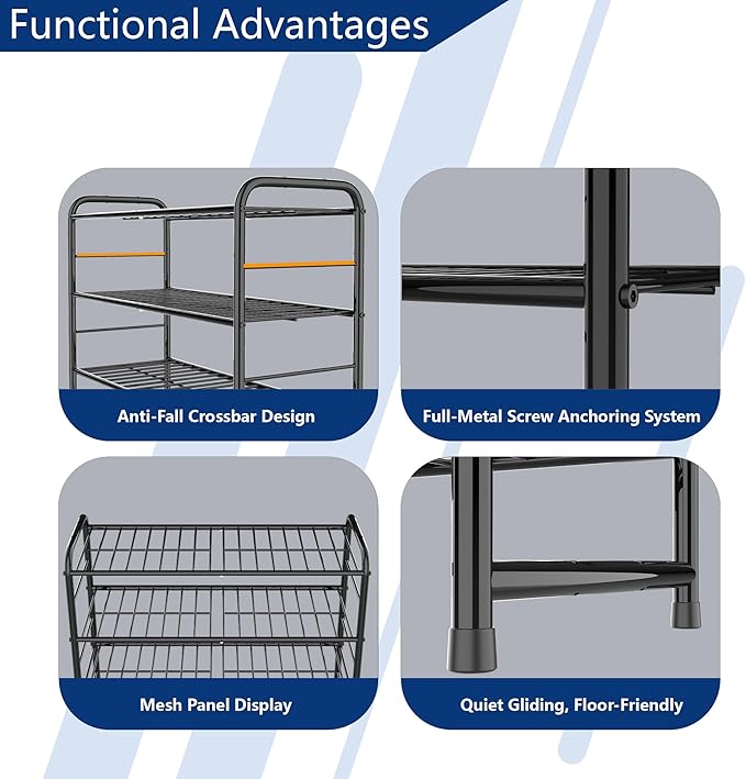REGILLER 4-Tier Stackable Shoe Rack, Expandable & Adjustable Shoe Organizer Storage Shelf, High Capacity, Wire Grid, Black