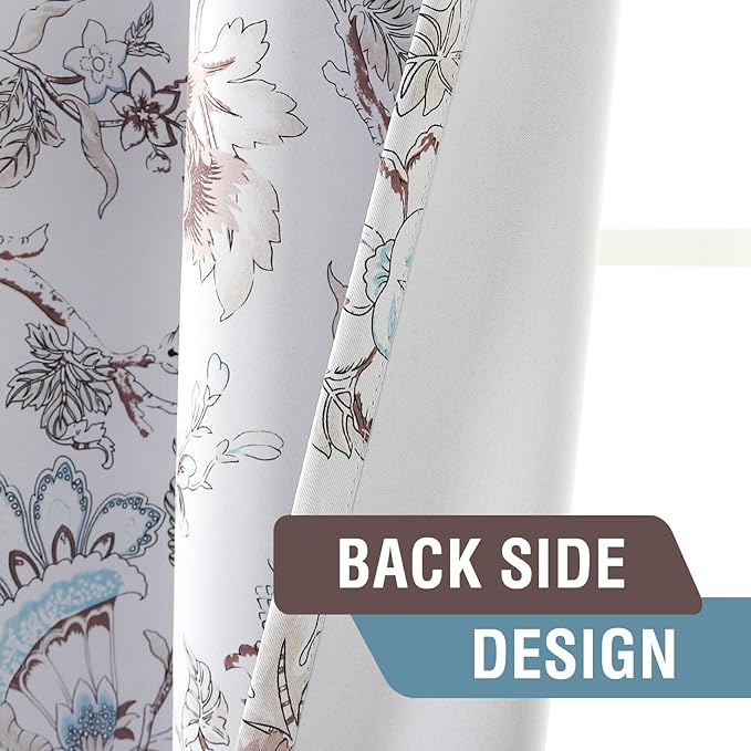 H.VERSAILTEX Blackout Curtains 108 Inch Length 2 Panels Set Floral Print Curtain Drapes for Living Room Thermal Insulated Grommet Window Curtain for Bedroom - Traditional Floral in Brown and Soft Teal