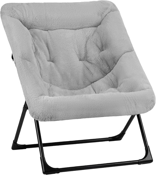 Comfy Saucer Chair for Adults, Soft Faux Fur Bedroom Chair, Accent Dorm Chairs, Flexible Living Room Reading Chairs, Oversized Folding Seat for Teens, X-Large, Grey