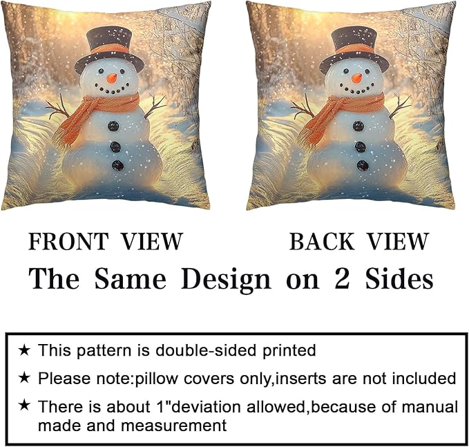 Winter Pillow Covers Snowman in The Sunshine Throw Pillow Covers 16x16 Snowflakes Pillow Case Double Sided Printing Cushion Case for Home Decor Couch Sofa Set of 2