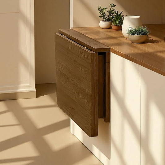 MM MELISEN Floating Desk - 30x20 Inch, Walnut Finish Wall-Mounted Desk for Home Office or Bedroom Work. Solid Wood Drop-Leaf Design. Folds up neatly for Small Space Living