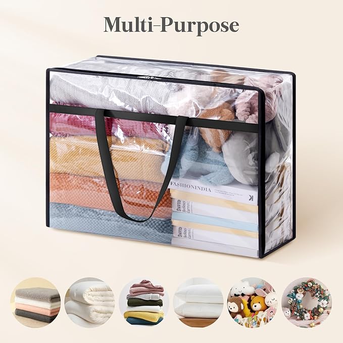 Lifewit 2 Pack Clear Clothes Storage Bags, 75L Large Plastic Blanket Storage, Vinyl Foldable Moving Bags with Zipper, Closet Organizers Containers for Comforter, Bedding, Duvet, Pillow