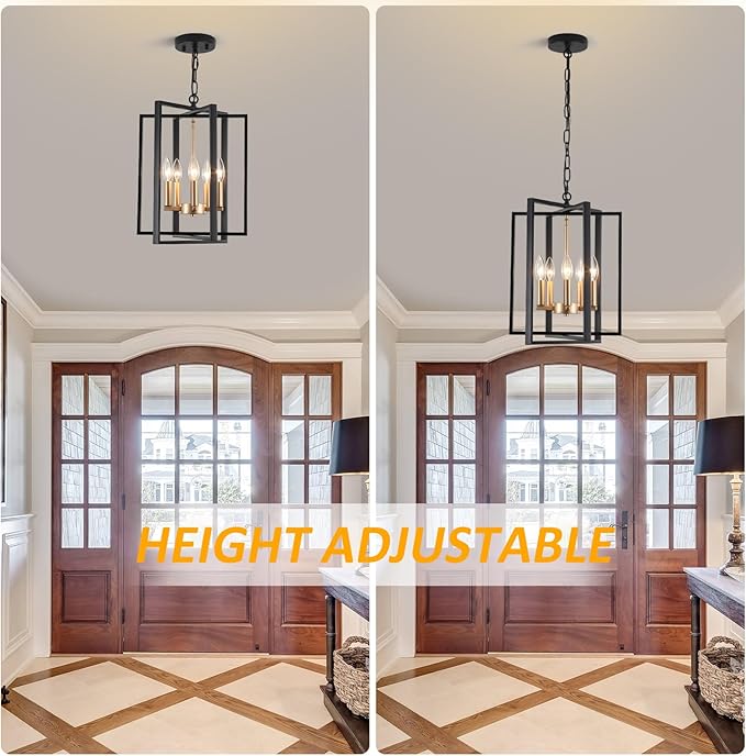 Black and Gold Modern Farmhouse Chandeliers for Dining Room, 5-Light Pendant Light Fixture Adjustable Industrical Entryway Light Fixture Hanging Chandelier for Kitchen Island Entryway Hallway Foyer