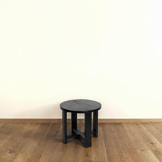 Creative Co-Op Elegant Acacia Trestle Round End Table, Black