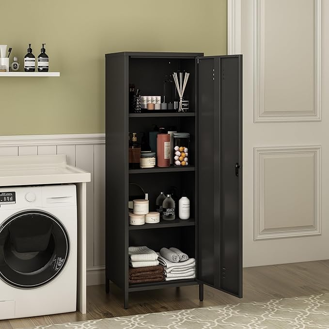 Metal Storage Cabinet, Steel File Locker with 3 Shelves 59.06-inch high for School, Living Room, Bedroom, (Black, H59.06'')