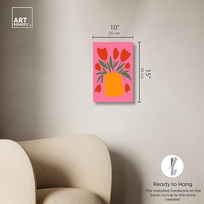 Art Remedy Bright Romantic Tulips Canvas Boho Colorful Wall Art, Gallery Wrapped, 10" x 15"